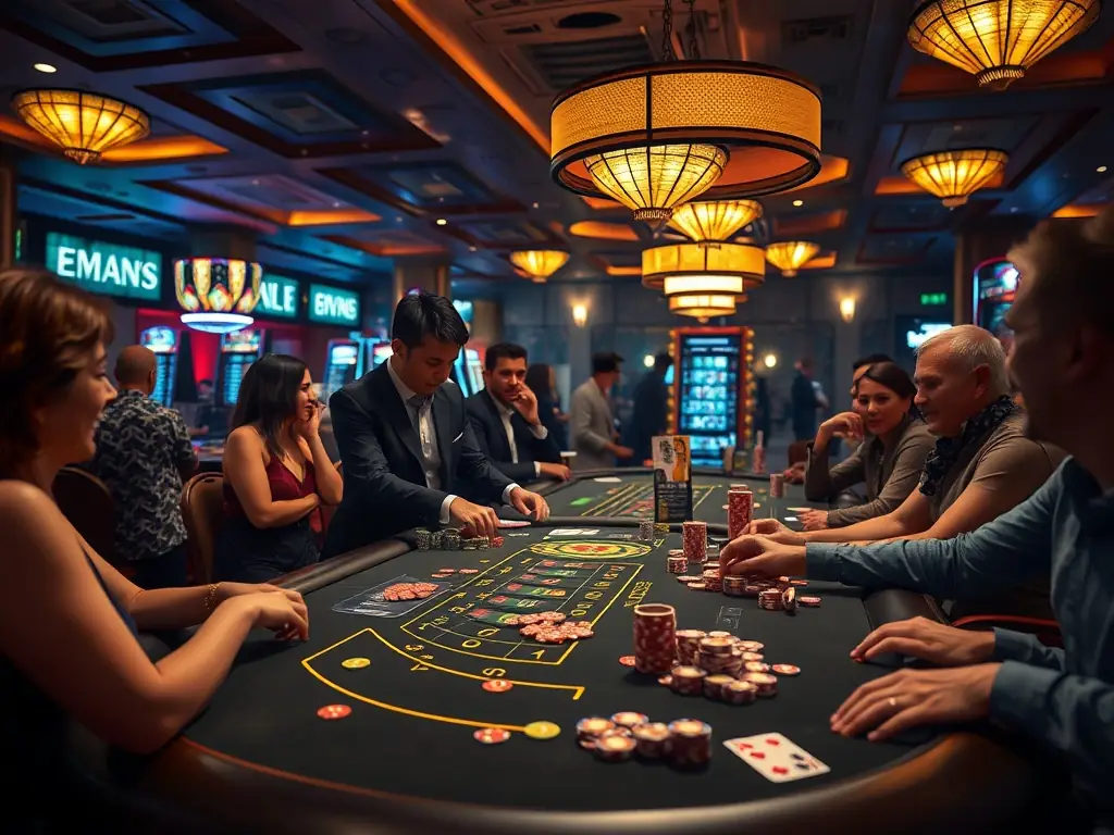 An image depicting a blackjack table with cards being dealt, chips stacked neatly, and players engaged in the game. The atmosphere is sophisticated and exciting, capturing the essence of a live casino experience.