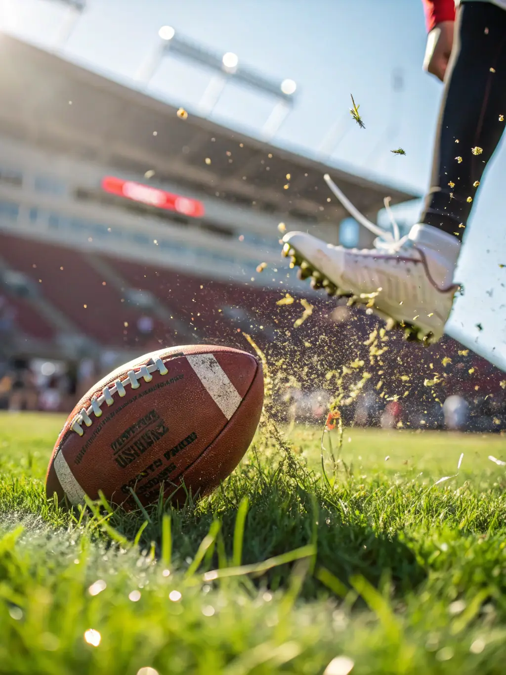 A close-up shot of a soccer ball being kicked during a match, capturing the intensity and action of the game, suitable for illustrating sports betting options on R7 Bet.