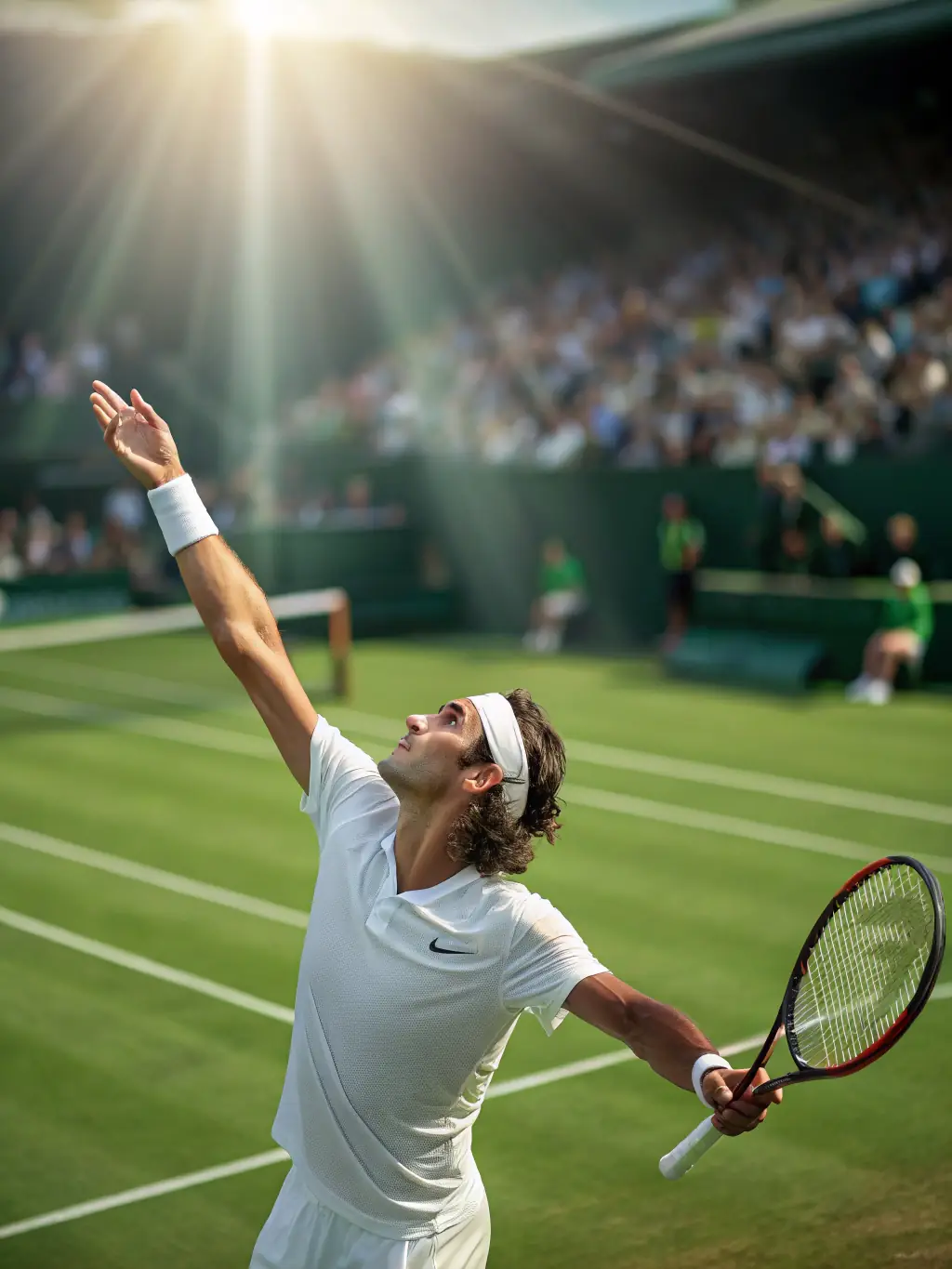 An image of a tennis match, focusing on a player serving, to represent the individual skill and strategic betting opportunities available on R7 Bet.